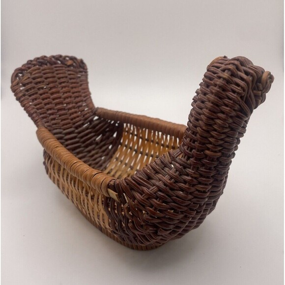 Wicker Duck Basket Rattan Woven Boho Decorative Vintage Decor Wood Beak Two-tone - Picture 3 of 4